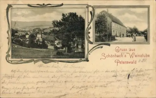 Ak Petrovice u Chabařovic Peterswald in Böhmen Region Aussig, Panorama, Schönbach's Weinstube