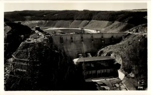 Ak Saale Orla Kreis, Bau der Bleilochtalsperre, Sperrmauer und Krafthaus