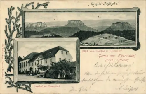 Ak Hermsdorf Sächs. Schweiz, Gasthof mit Panoramablick