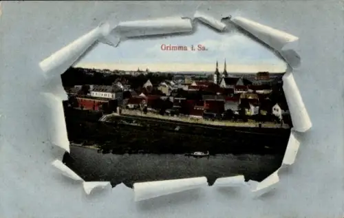 Passepartout Ak Grimma in Sachsen, Gesamtansicht