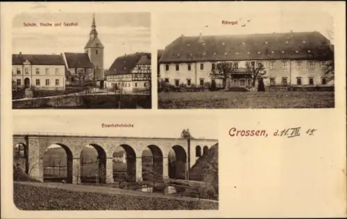 Ak Crossen Erlau, Schule, Kirche, Gasthof, Rittergut