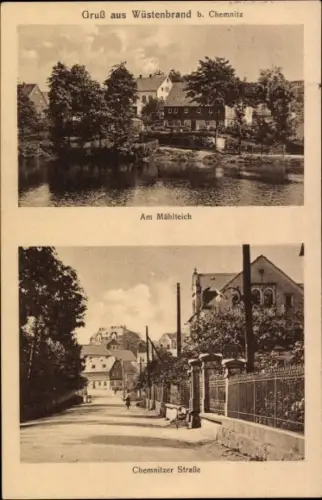 Ak Wüstenbrand Hohenstein Ernstthal Sachsen, Mühlteich, Chemnitzer Straße