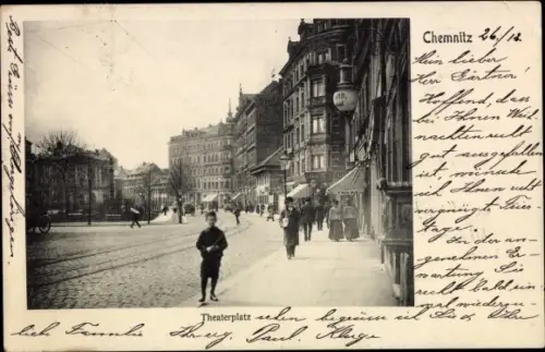 Ak Chemnitz in Sachsen, Theaterplatz, Passanten