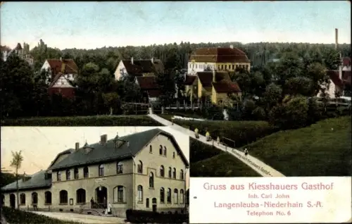 Ak Langenleuba Niederhain in Thüringen, Gesamtansicht, Gasthof Kiesshauer