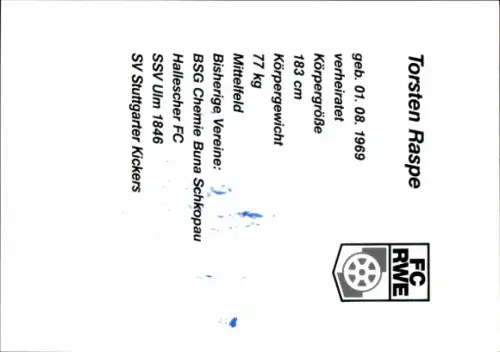 Autogrammkarte Fußballer Torsten Raspe, FC Rot-Weiß Erfurt, Autogramm