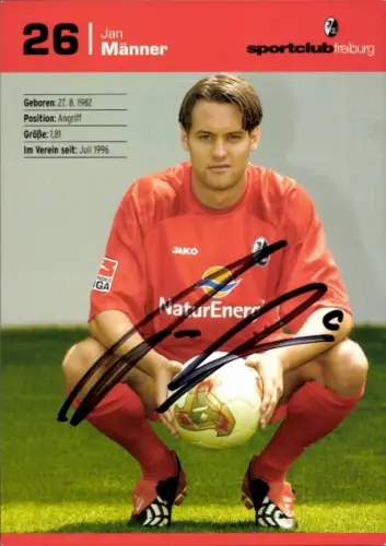 Autogrammkarte Fußballer Jan Männer, SC Freiburg, Autogramm