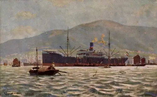 Künstler Ak Hongkong China, Hafen, Frachtdampfer der Rhederei H. C. Horn