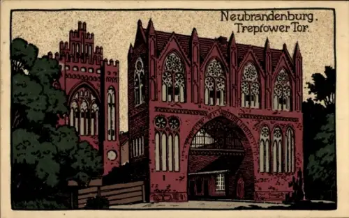 Steindruck Ak Neubrandenburg in Mecklenburg Vorpommern, Treptower Tor