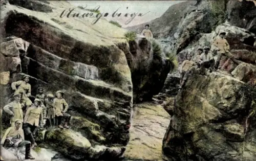 Ak Namibia Deutsch Südwestafrika, Partie aus dem Auasgebirge, Soldaten