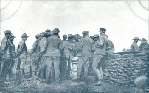 Ak Namibia Deutsch Südwestafrika, Feldpostausgabe in den Karasbergen, Soldaten