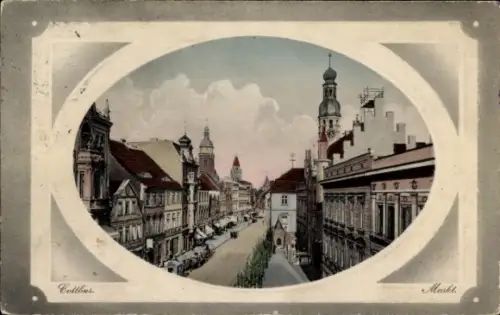 Präge Passepartout Ak Cottbus in der Niederlausitz, Markt