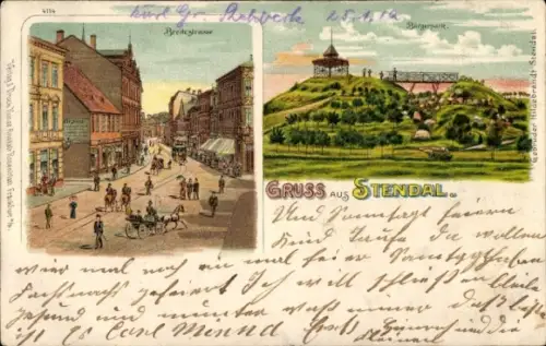Litho Stendal in der Altmark, Breitestraße, Bürgerpark