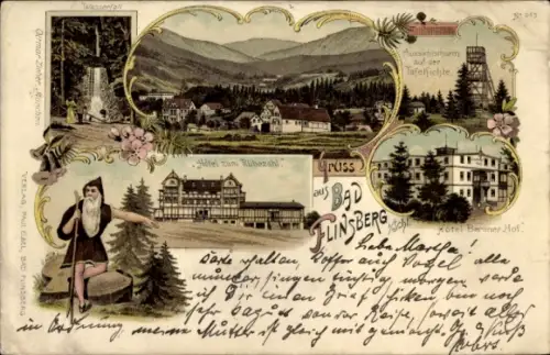 Litho Świeradów Zdrój Bad Flinsberg Schlesien, Hotel Berliner Hof, Hotel zum Rübezahl, Tafelfichte