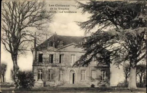 Ak Chantonnay Vendée, Historisches Château, große Fenster, Bäume im Vordergrund, schwarz-weiß Auf