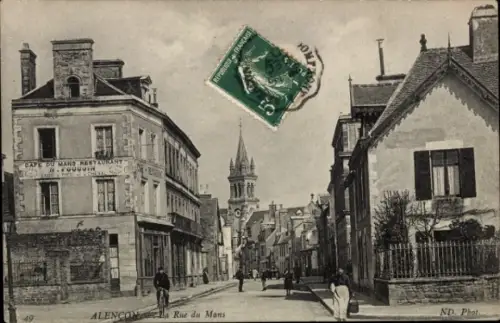 Ak Alencon Orne, Restaurant, Rue du Mans,  Architektur, Stadtansicht