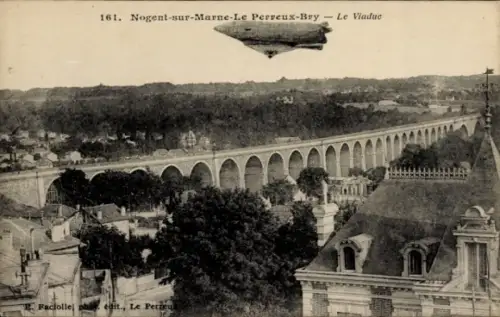 Ak Bry Le Perreux Val-de-Marne, Viadukt, Zeppelin