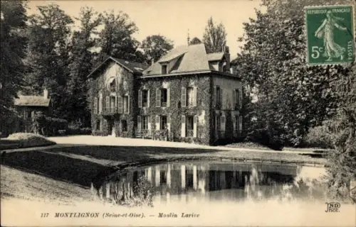 Ak Montlignon Val d’Oise, Moulin Larice, Wasser, Baum, Haus, Landschaft