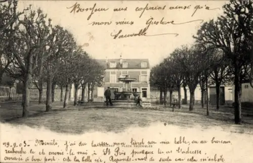 Ak Vaucouleurs Meuse,  mit Blick auf Bäume und ein Gebäude, französischer Text