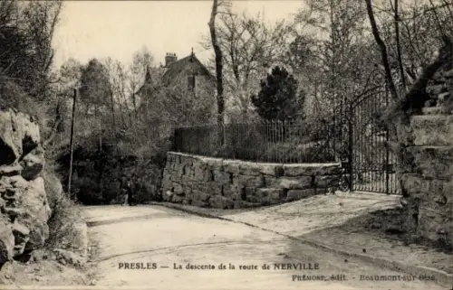 Ak Presles Val d'Oise, La descente de la route de Nerville