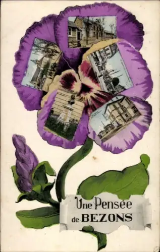 Stiefmütterchen Ak Bezons Val d'Oise, Straßenansicht, Kirche, Denkmal