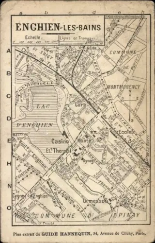 Ak Enghien les Bains Val d'Oise, Stadtplan, See, Straßen