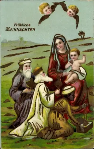 Ak Frohe Weihnachten, Maria mit Jesuskind, Heilige drei Könige, Engel