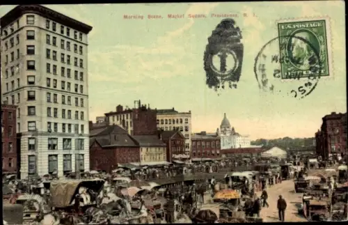 Ak Providence Rhode Island USA, Marktplatz, Marktstände, Gebäude, Poststempel, Providence, Rhode 