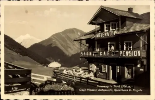 Ak Berwang in Tirol, Café Pension Rotenstein, Sporthaus