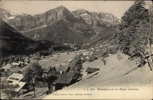 Ak Champéry Kanton Wallis, Berglandschaft,  Dents blanches, Häuser, Jallien frères