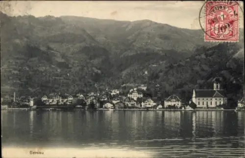 Ak Gersau Kanton Schwyz,  Berge, Wasser, Kirche, Poststempel, 4. VIII 17