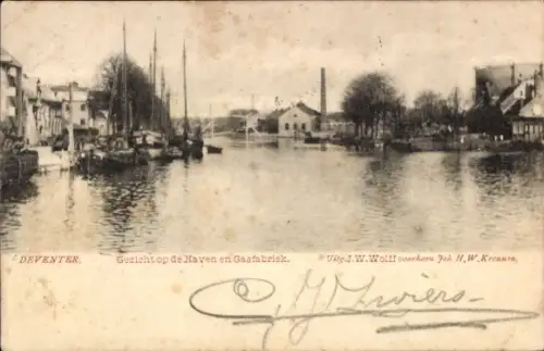Ak Deventer Overijssel Niederlande, Hafenansicht, Gaafabriek, Schiffe, Deventer