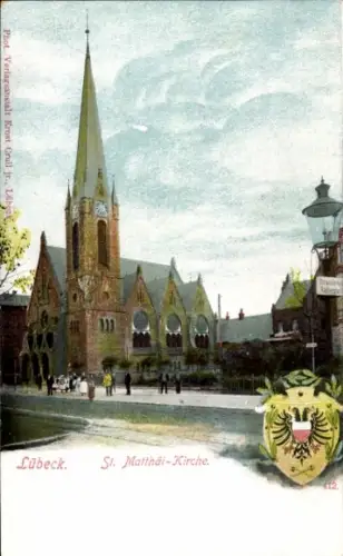 Ak Hansestadt Lübeck, St. Matthäi-Kirche, Turm,  Architektur