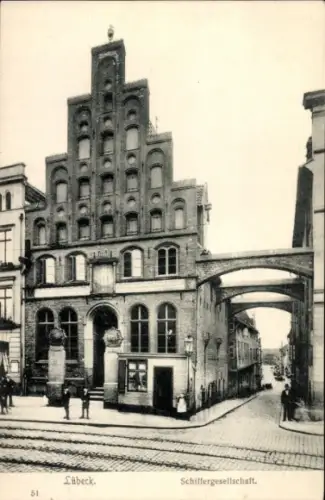 Ak Hansestadt Lübeck, Schiffergesellschaft,  Architektur, Straßenansicht, schwarz-weiß