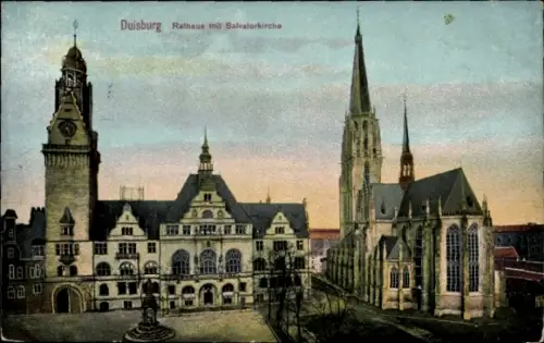 Ak Duisburg im Ruhrgebiet,  Rathaus, Salvatorkirche