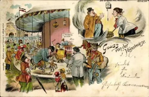 Litho Dresden Altstadt Johannstadt, Festplatz Vogelwiese, Kirmes