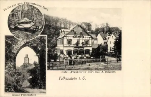 Ak Falkenstein Königstein im Taunus, Partie aus dem Falkensteiner Hain, Ruine Falkenstein, Hotel 