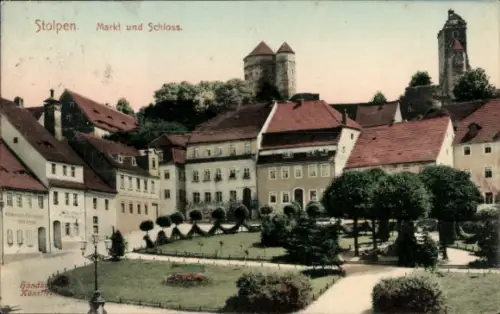 Ak Altstadt Stolpen in Sachsen,  Markt und Schloss, farbige , handgezeichnet