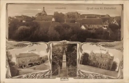 Ak Klein Eichstädt Kleineichstädt Grockstädt Querfurt, Gasthof, Schloss, Denkmal, Panorama