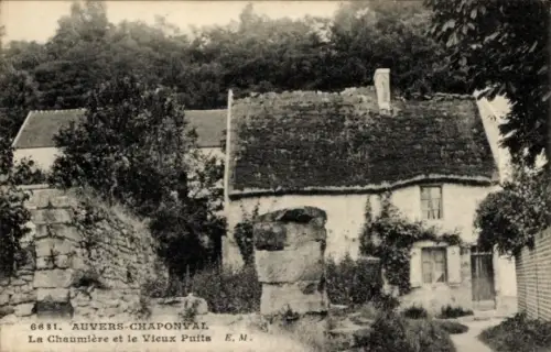 Ak Chaponval Auvers sur Oise Val d'Oise, Chaumiere, alter Brunnen