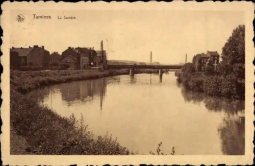 Ak Tamines Sambreville Wallonien Namur,  Fluss Sambre, Brücke,  Gebäude
