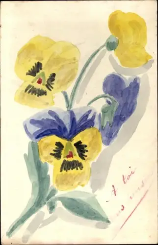 Handgemalt Ak Gelbe Stiefmütterchen