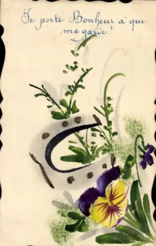 Handgemalt Ak Stiefmütterchen, und Gräser