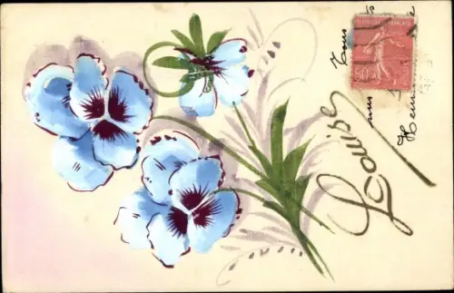 Handgemalt Ak Stiefmütterchen, Blumenstrauß, Kitsch