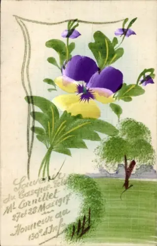 Handgemalt Ak Stiefmütterchen, 130e Infanterie