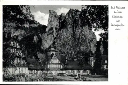 Ak Bad Münster am Stein Ebernburg Bad Kreuznach, Bäderhaus mit Rheingrafenstein