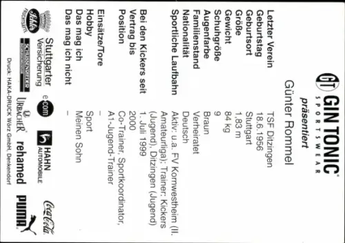 Autogrammkarte Co Trainer Günter Rommel, Stuttgarter Kickers, Autogramm