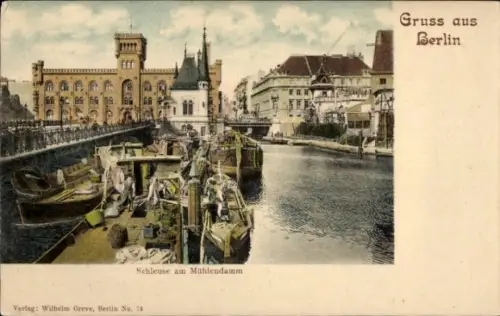 Ak Berlin Mitte, Schleuse am Mühlendamm