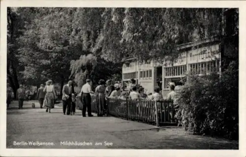 Ak Berlin Weißensee, Milchhäuschen am See, Besucher