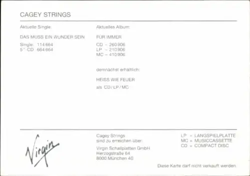 Autogrammkarte Sänger Cagey Strings, Autogramm