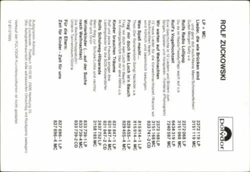 Autogrammkarte Sänger Rolf Zuckowski, Autogramm